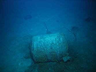 Aviation spirit tank from bow section on seabed near bow